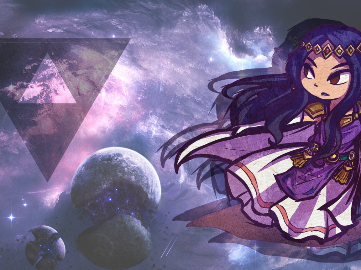 Девушка на фоне звезд в аниме Легенда Зельды