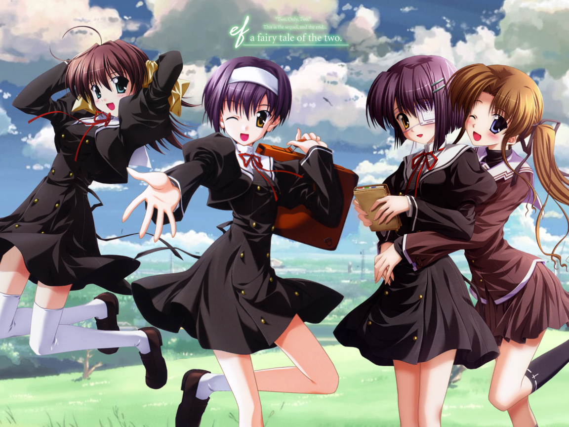 Девочки школьницы из аниме Эф - история воспоминаний