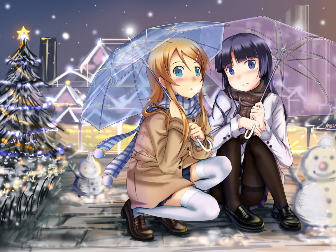 Девушки под зонтами в аниме Моя сестренка не может быть такой милашкой