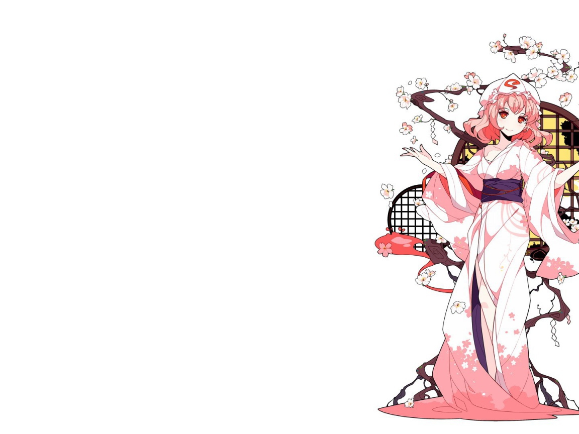 Девушка в японском наряде, аниме Saigyouji Yuyuko