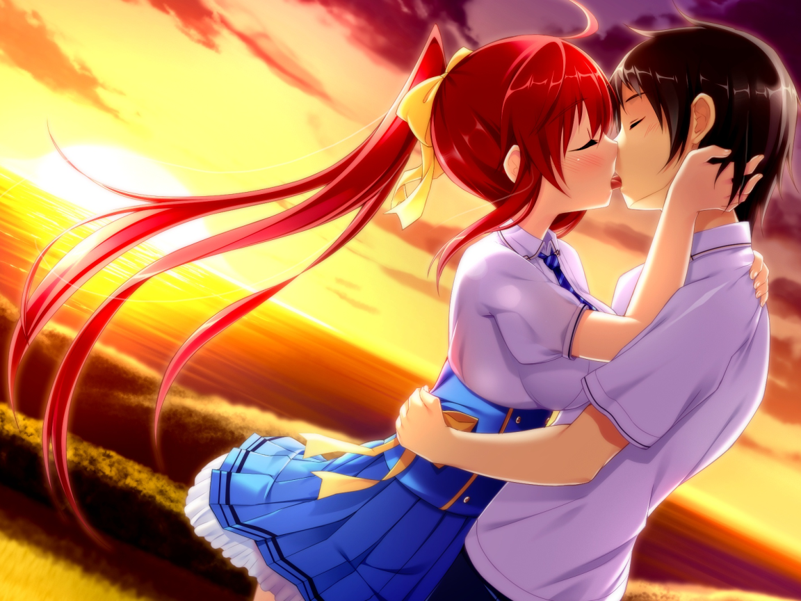 Поцелуй в аниме Ano Harewataru Sora yori Takaku