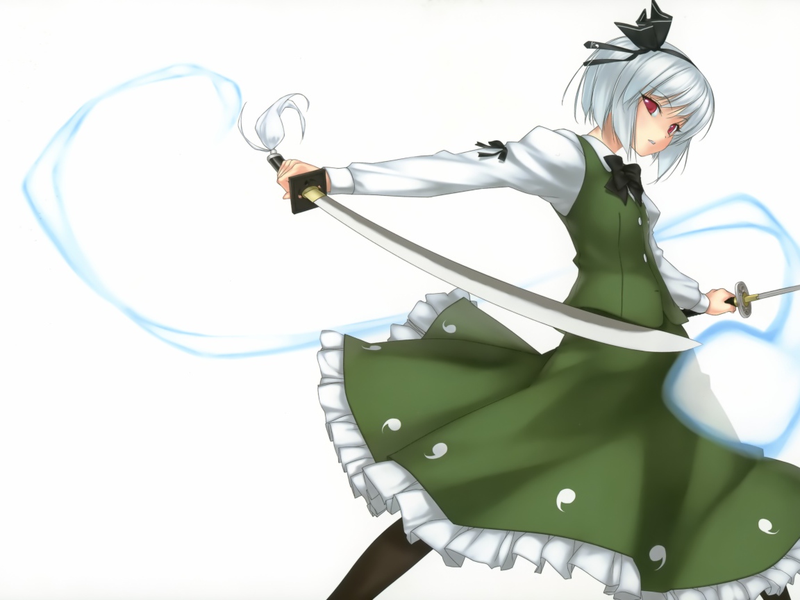 Девушка аниме Konpaku Youmu с мечом в руке