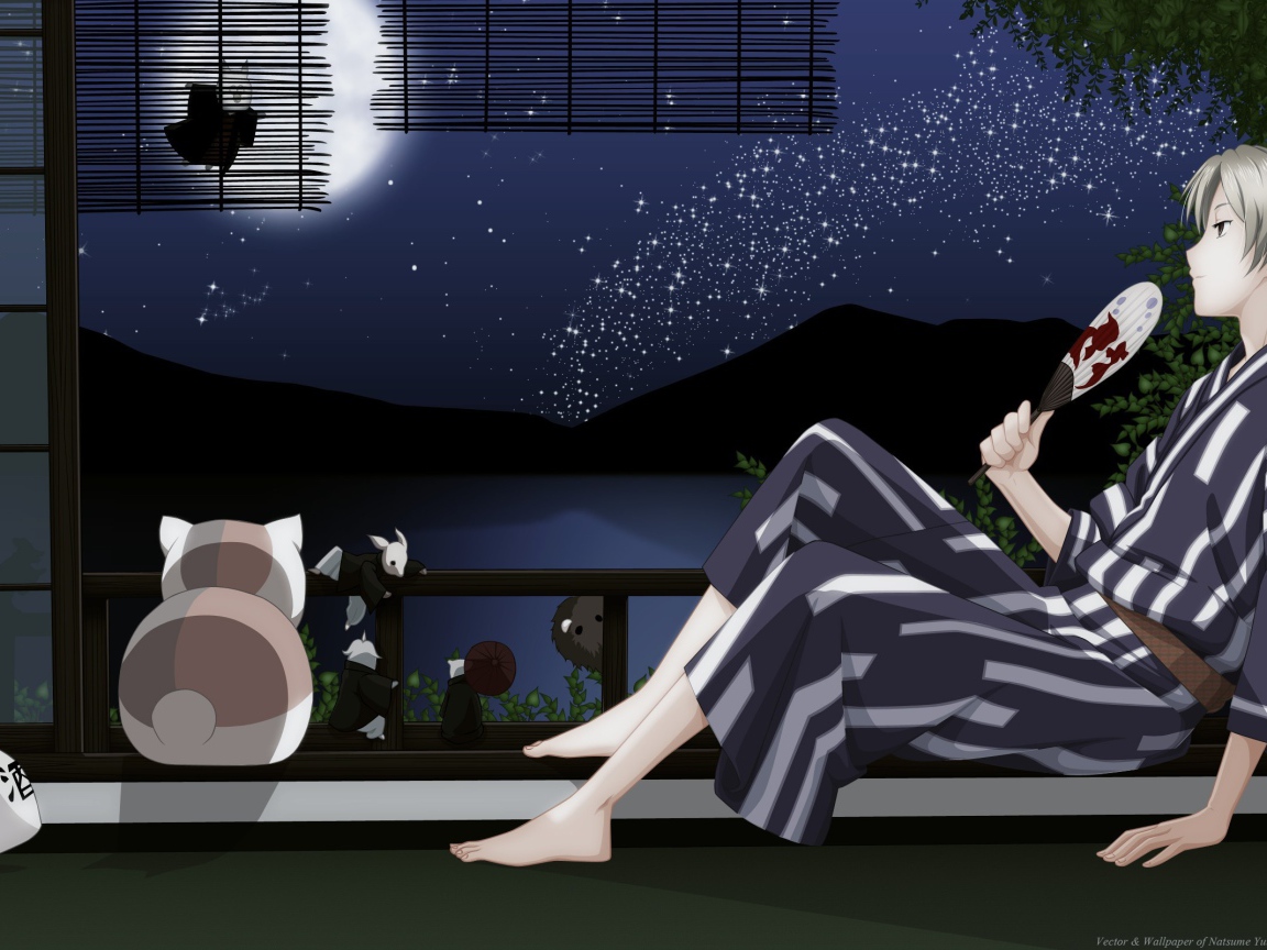 Парень и кот смотрят на луну