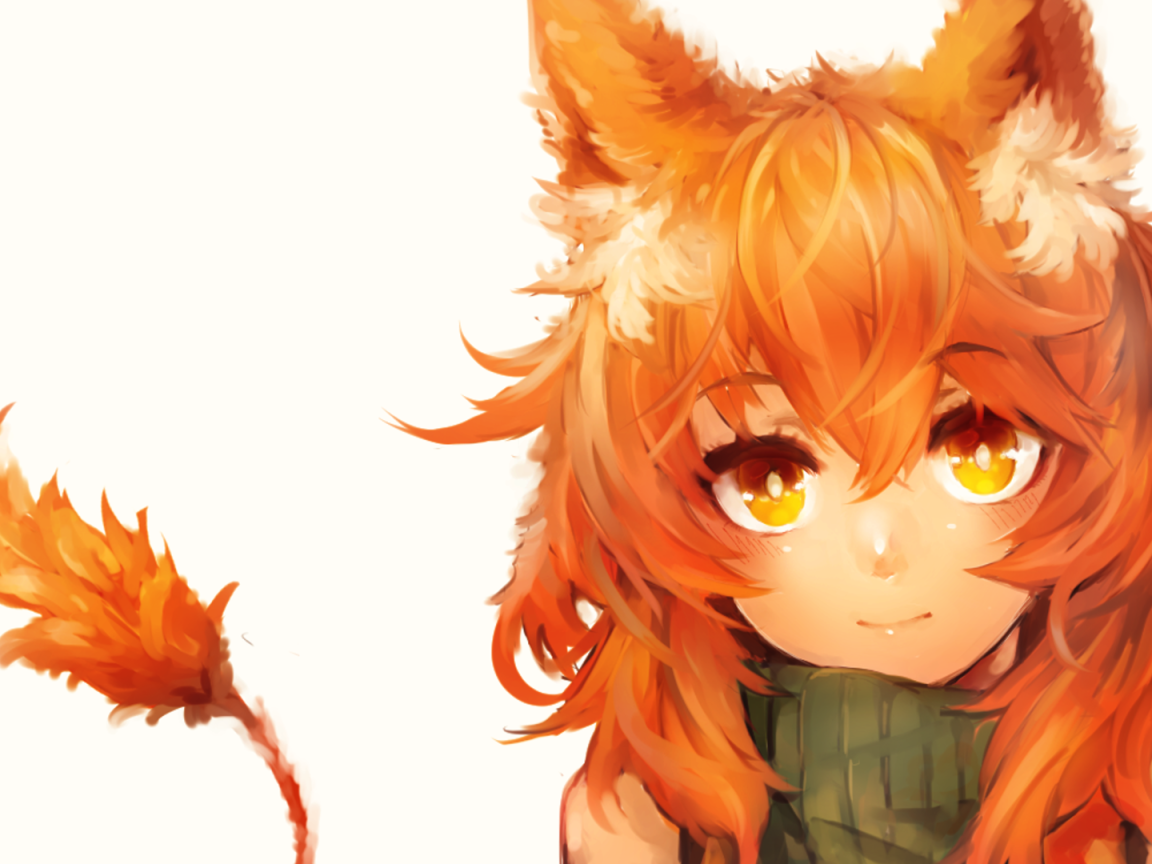 Рыжая девушка кошка из аниме Кэмономими