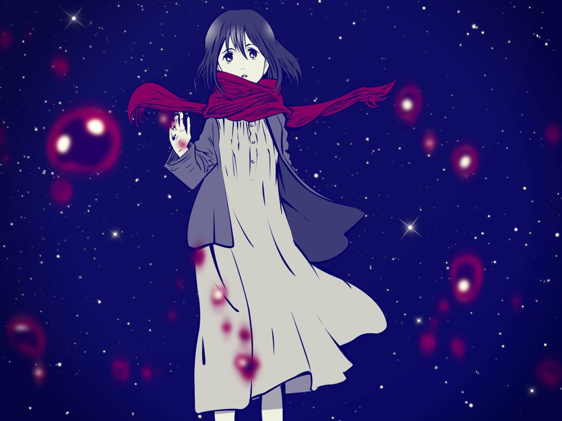 Красный шарф на девушке из аниме Shingeki no Kyojin