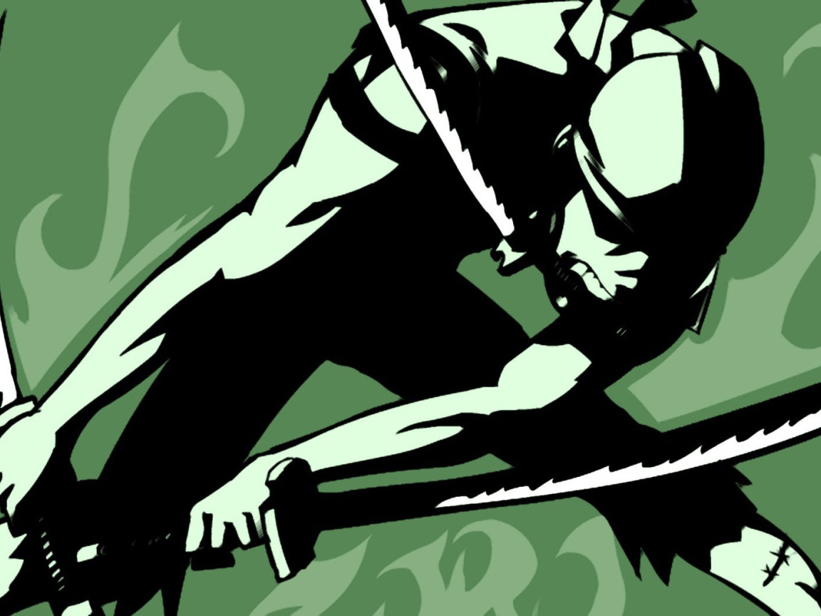 Ророноа из аниме Большой куш на зеленом фоне