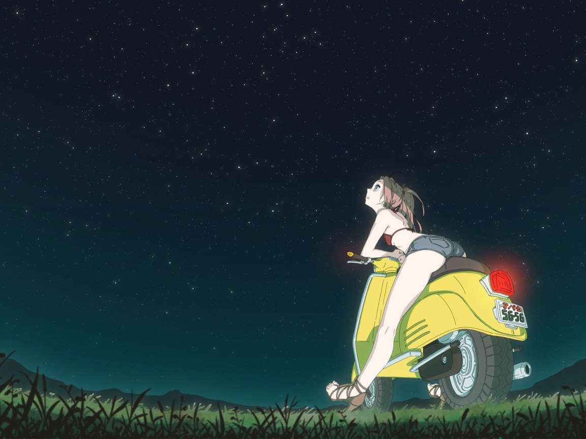 Девушка смотрит на звезды в аниме 49 дней