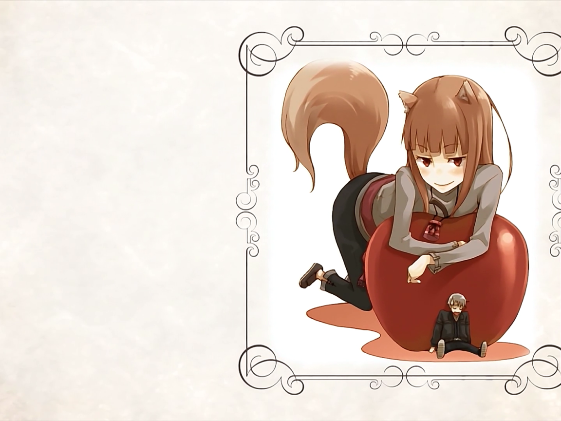 Девушка на яблоке в аниме Волчица и пряности