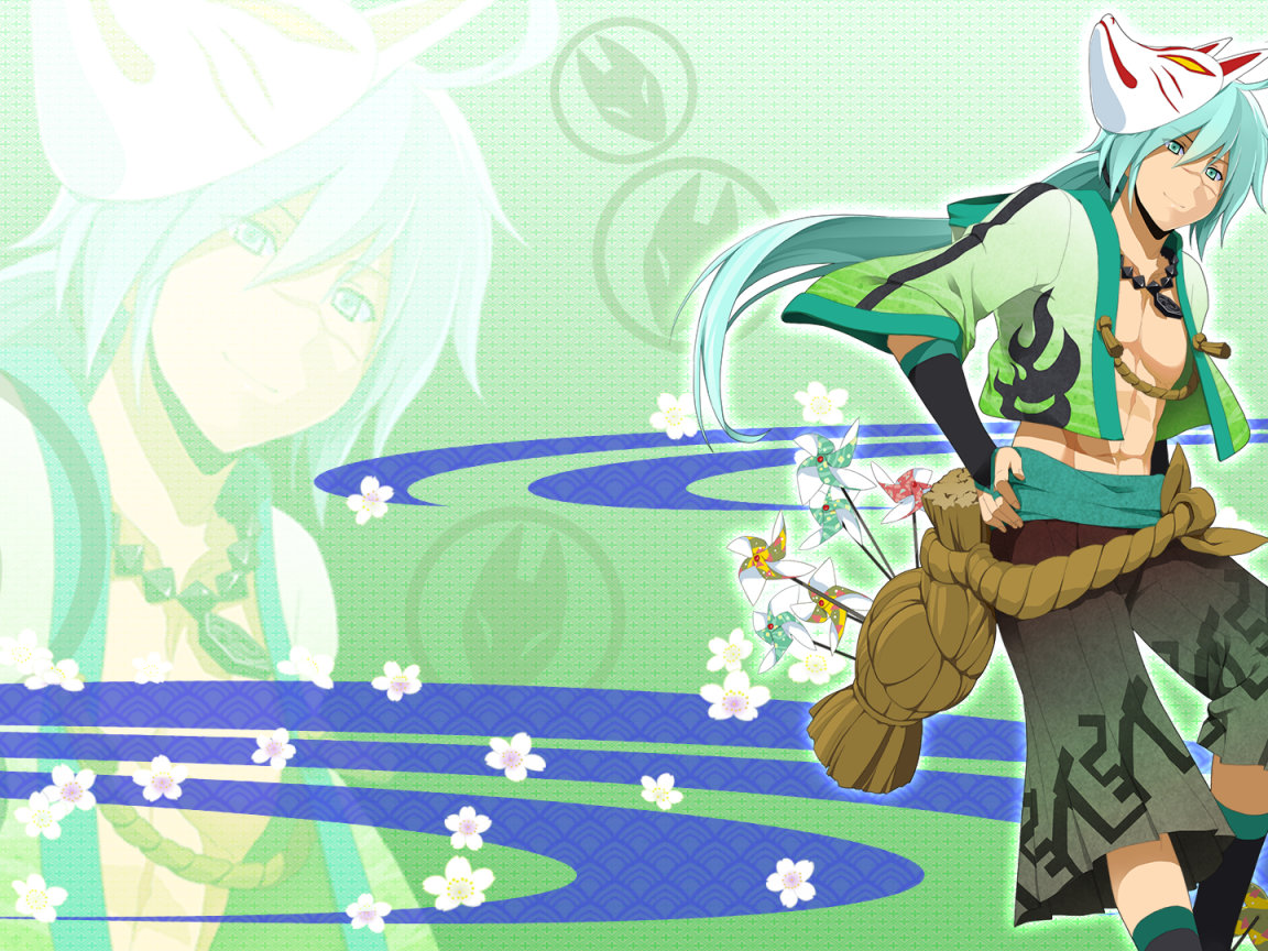 Парень с зелеными волосами в аниме Onigirl