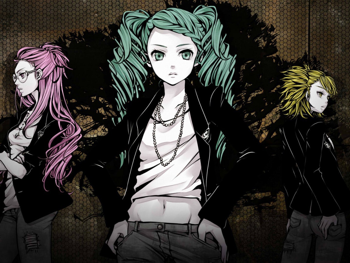 Три девушки аниме с волосами разного цвета