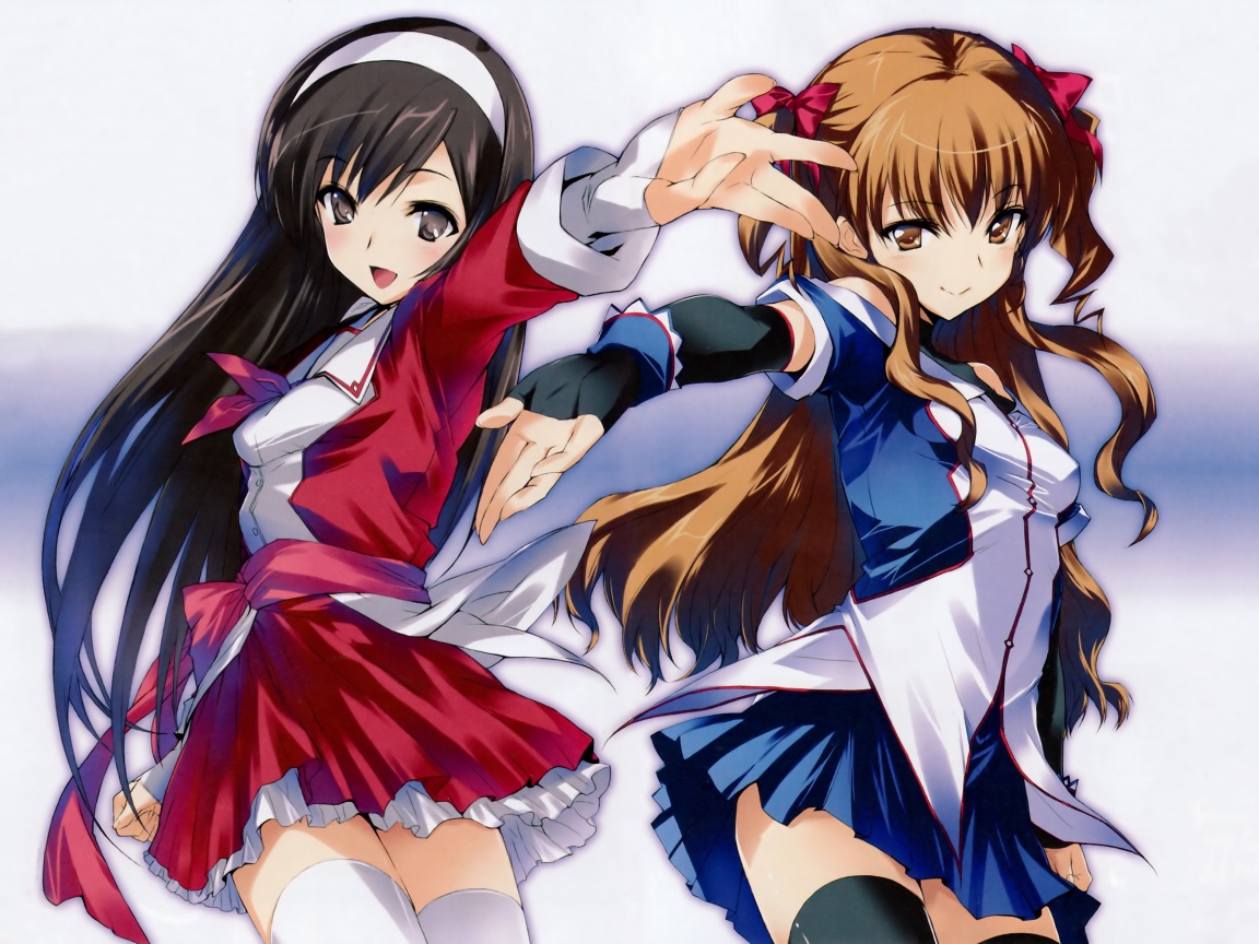 Две девушки аниме в школьной униформе