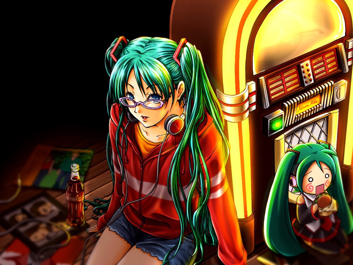 Вокалоид аниме с бутылкой Кока-Колы