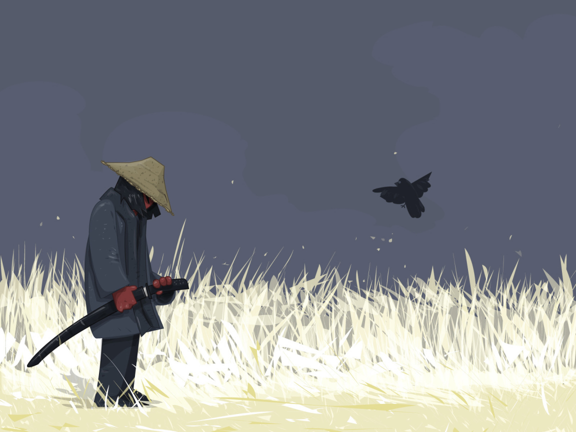 Старый самурай с мечем