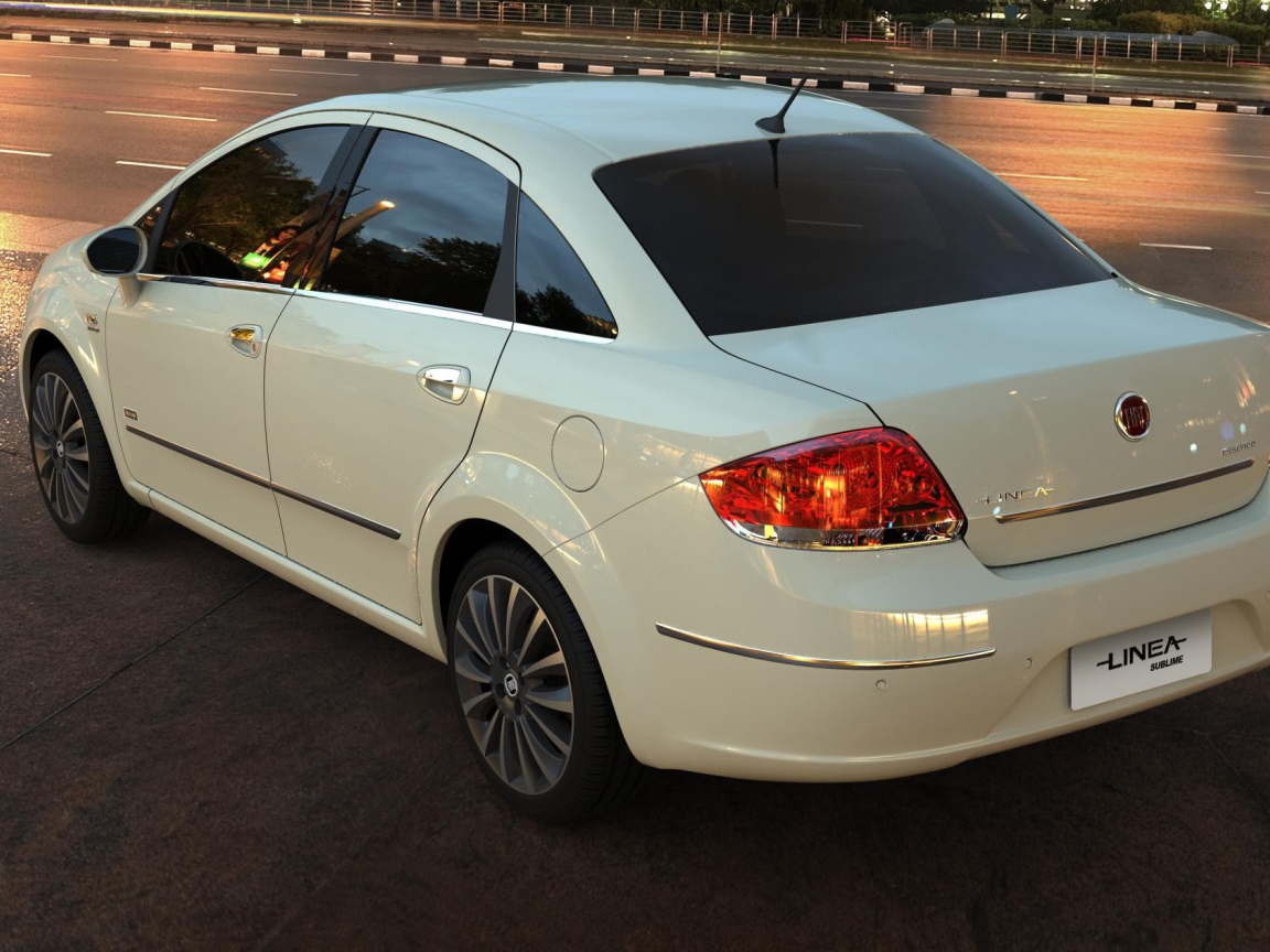 Вид сзади на белый Фиат у дороги