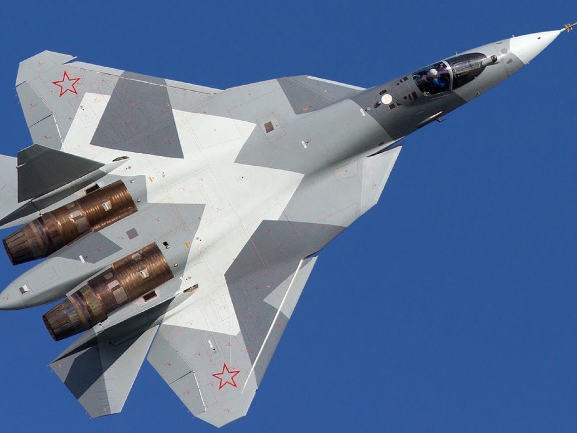 Военный самолет T-50 на фоне неба