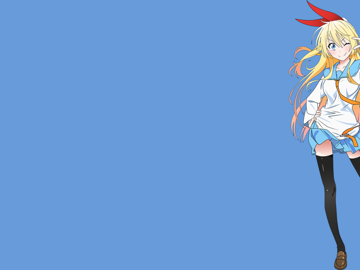 Аниме девушка подмигивает, голубой фон