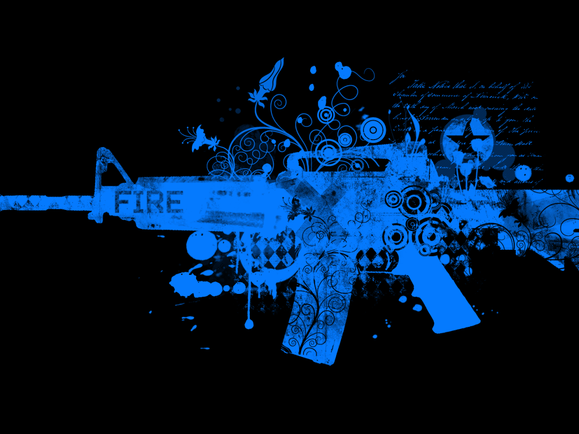 Голубой автомат, черный фон