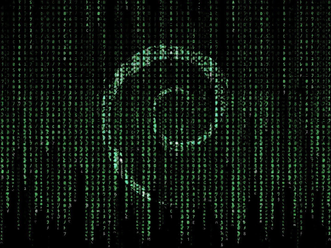 Символ Debian на фоне матрицы