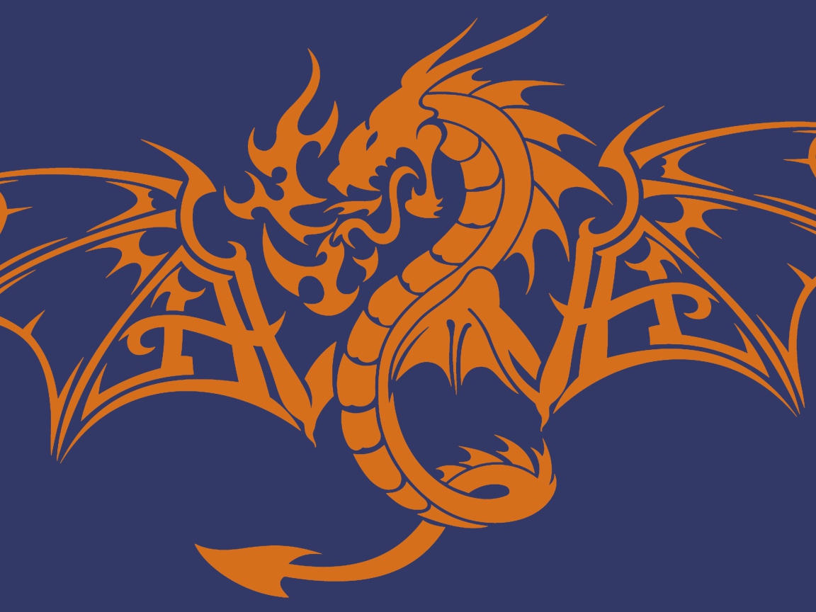 Дракон на синем фоне, стиль трибал