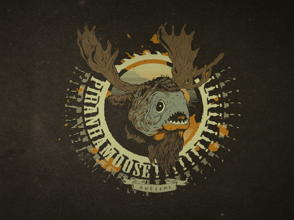 Рыба с бородой и рогами, коричневый фон