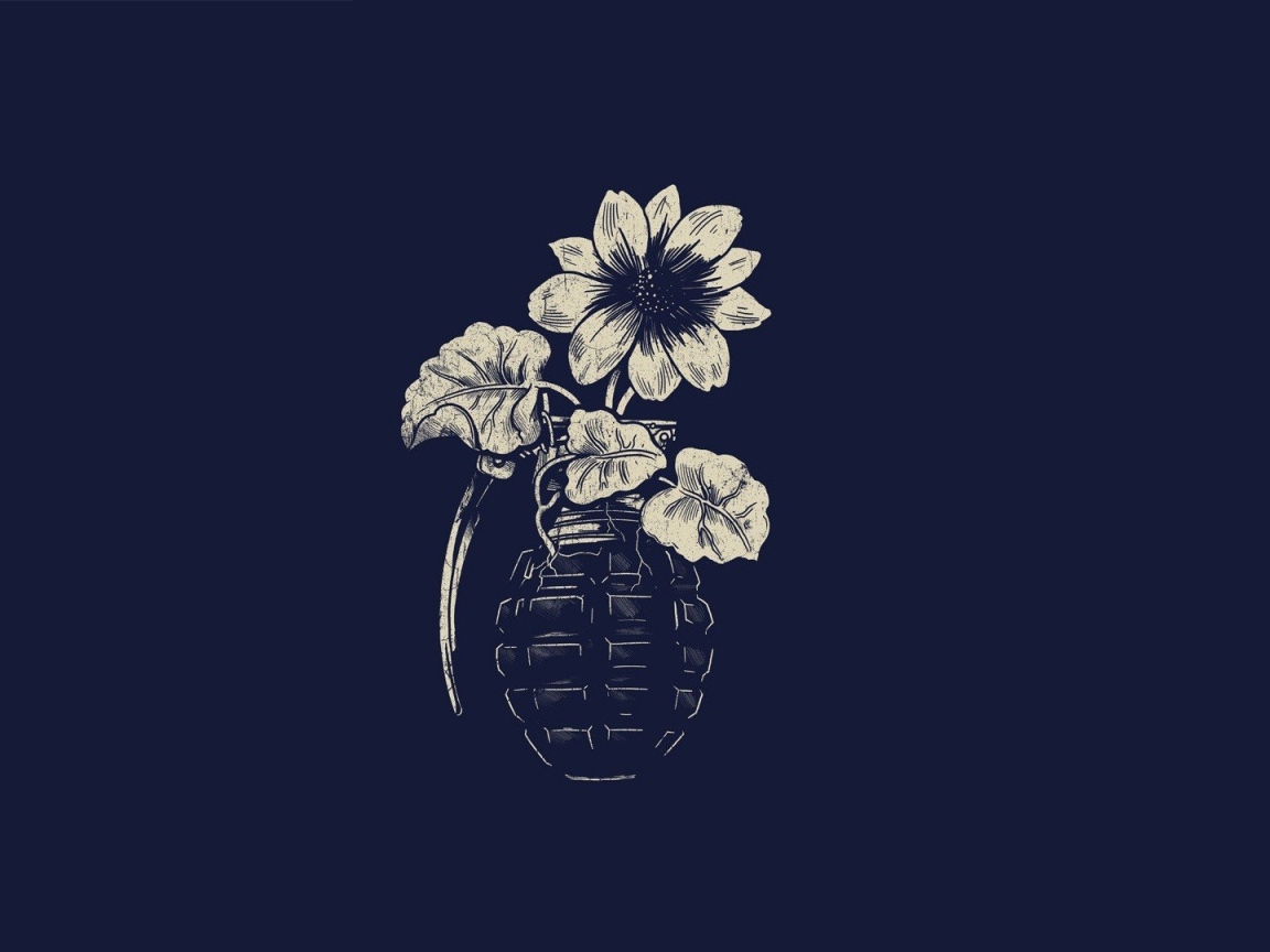 Цветок в гранате, синий фон