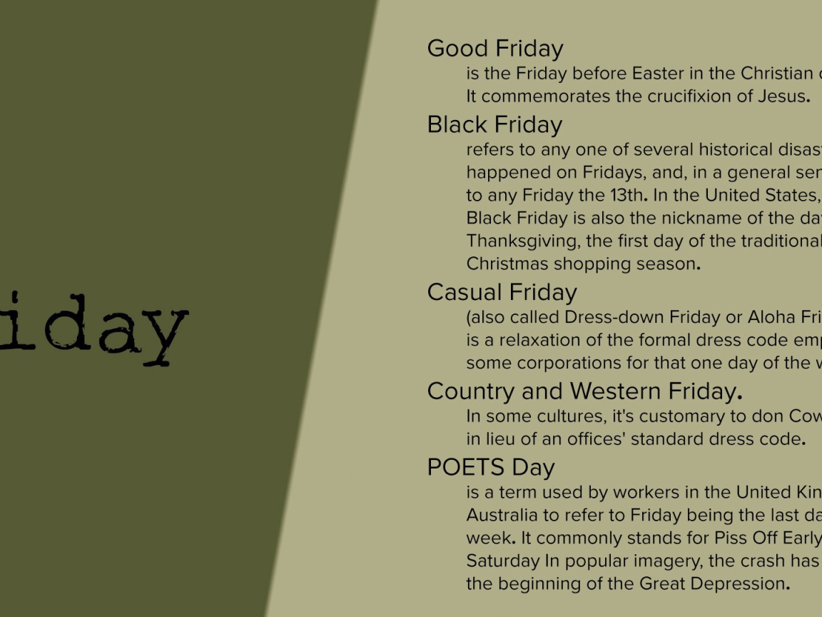 Описание пятницы на английском языке