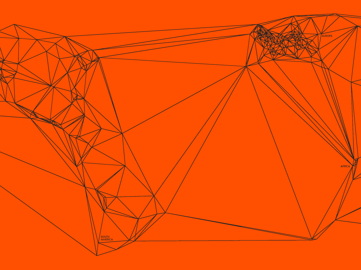 Геометрическая карта мира Nicholas Felton, оранжевый фон
