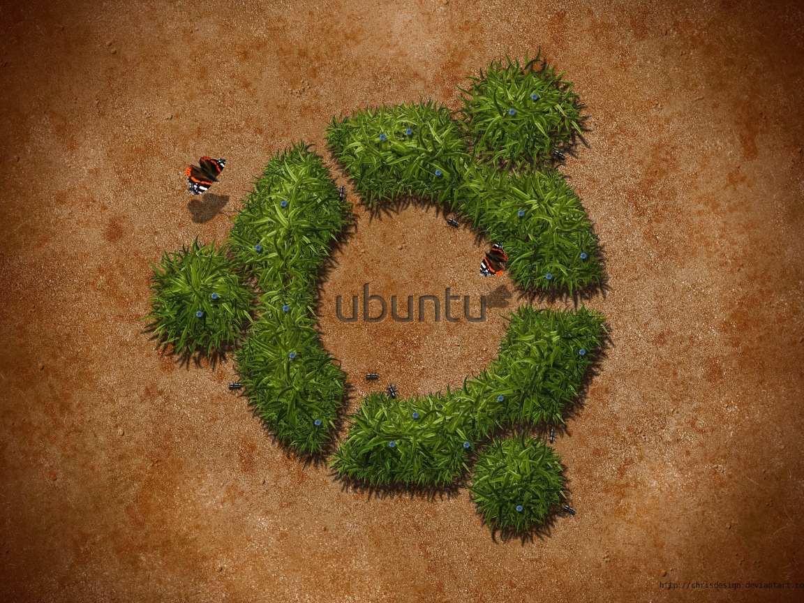 Трава в пустыне, фон Ubuntu