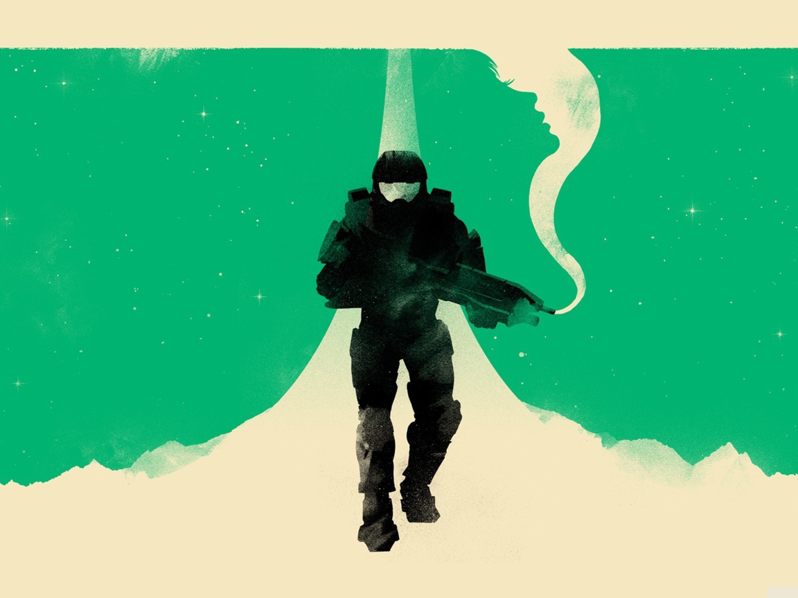 Зеленый фон Мастер Чиф, игра Halo