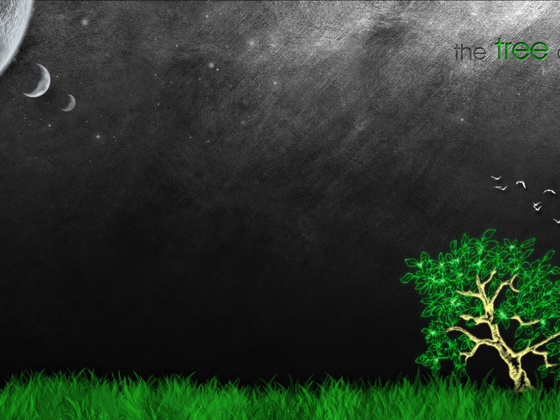 Зеленое дерево жизни, серый фон