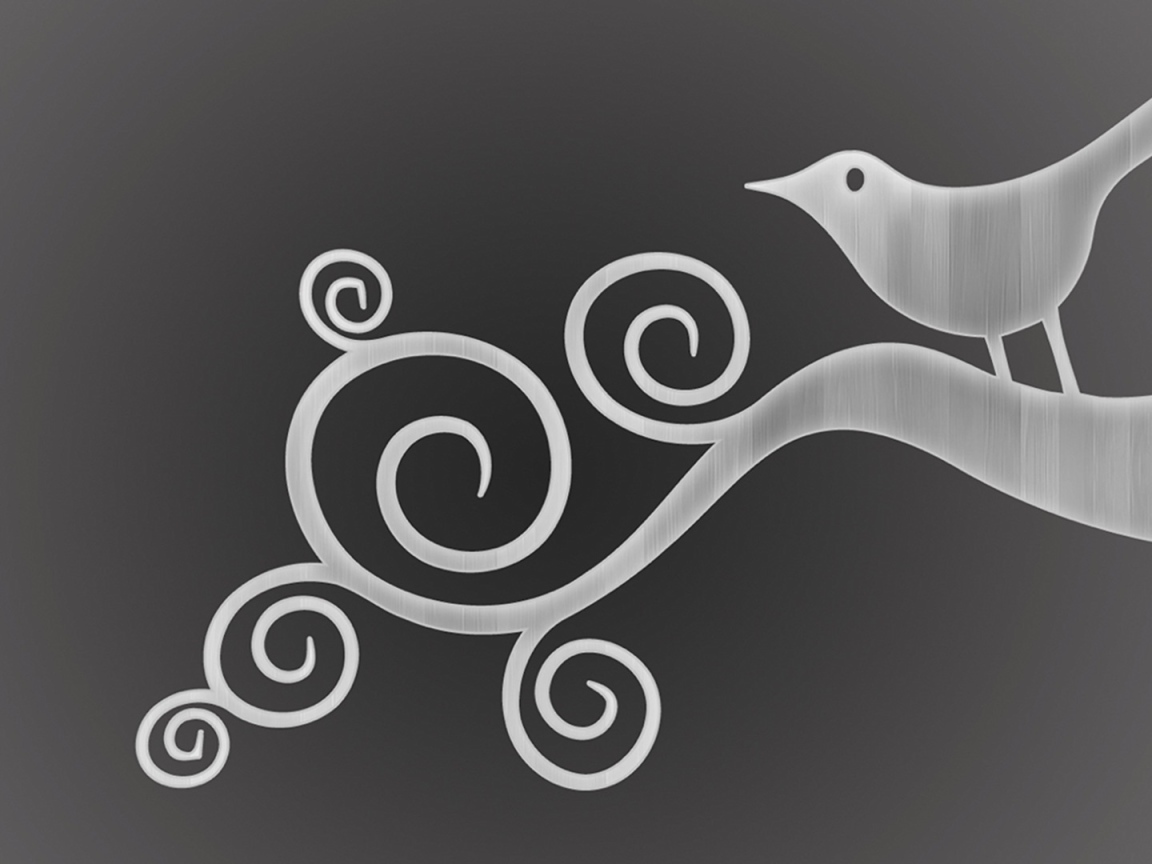 Орнамент птица на ветке, серый фон