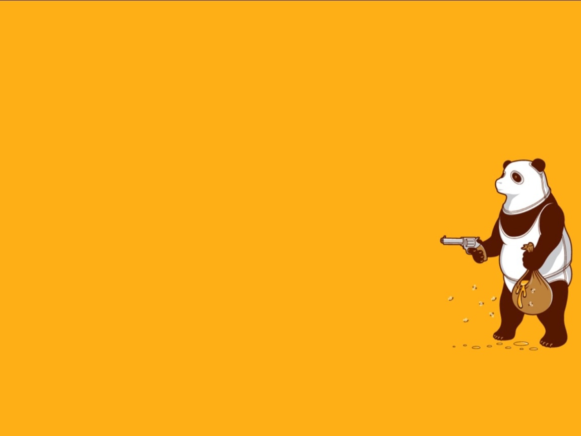 Панда с пистолетом, оранжевый фон