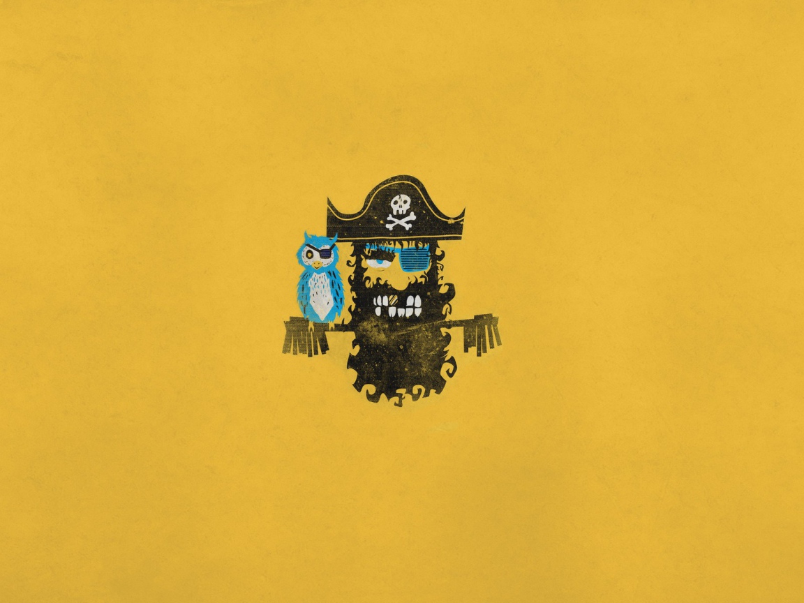 Пират и попугай, желтый фон