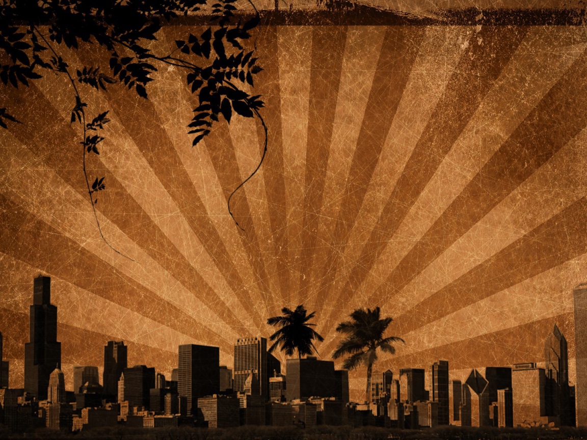 Лучи солнца над городом, фон