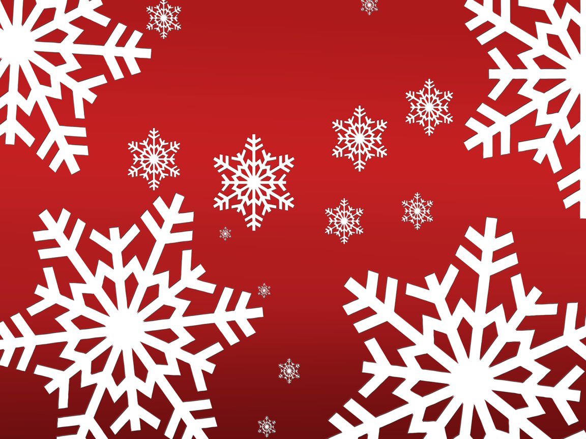 Красный фон с белыми снежинками