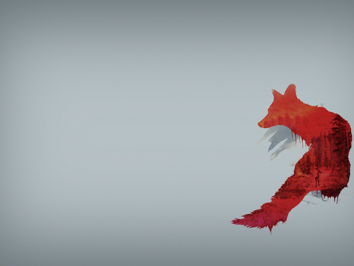 Красная лиса, серый фон