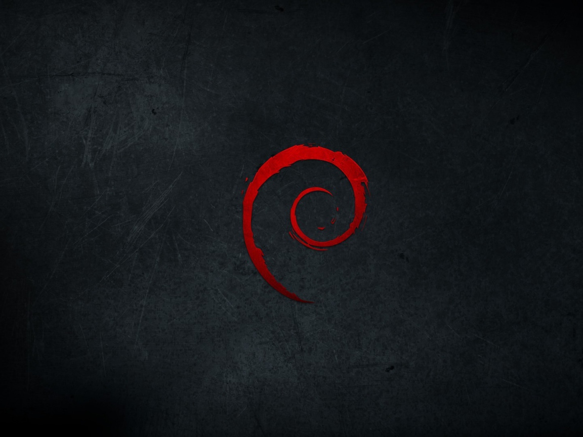Красный символ Debian на черном фоне