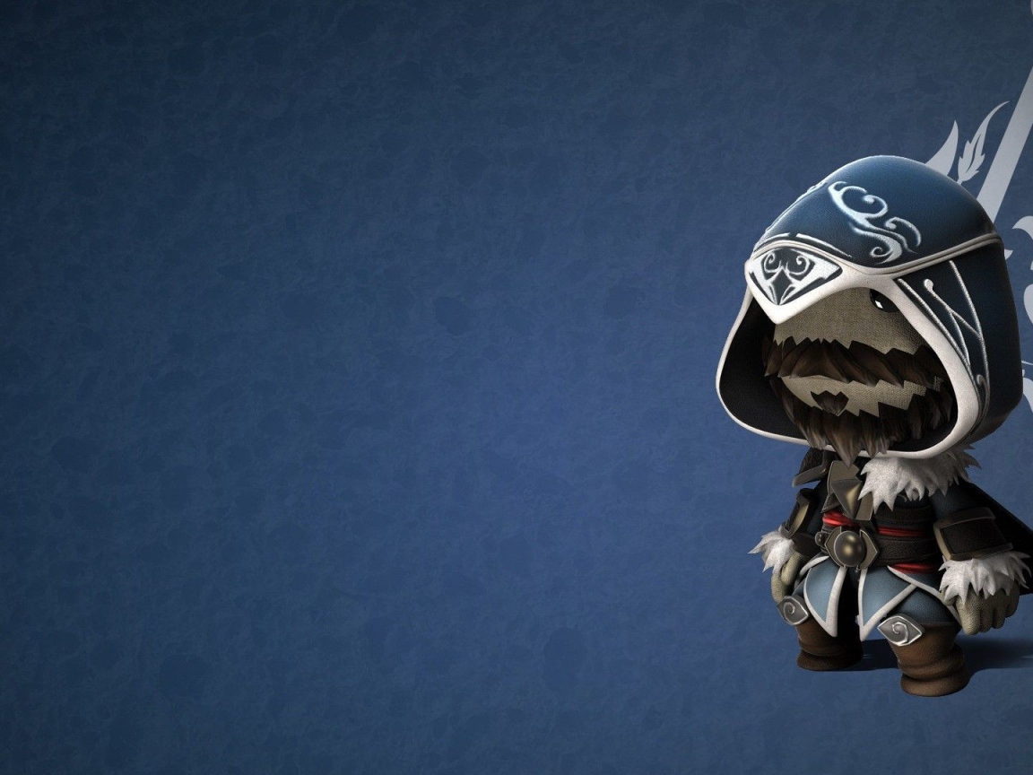 Персонаж игры Little Big Planet, голубой фон