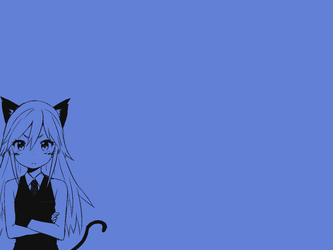 Девушка кошка, аниме голубой фон