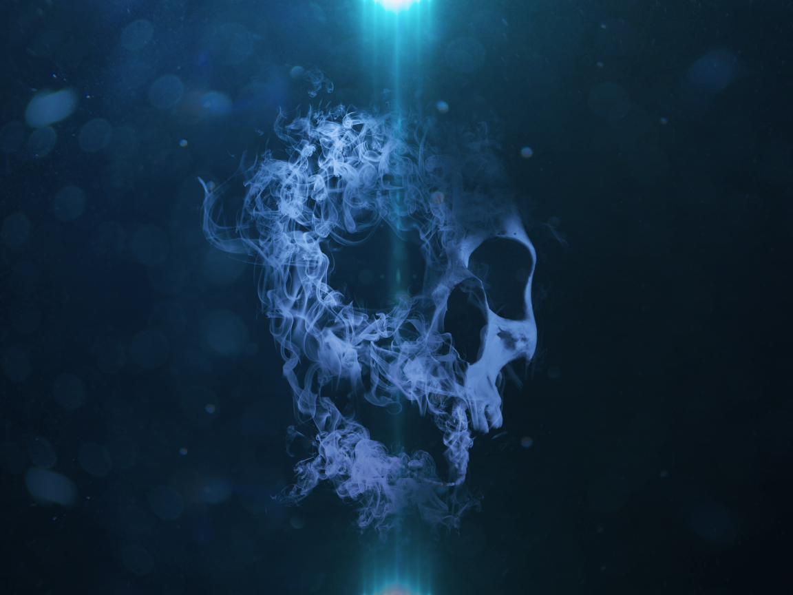 Череп из дыма, синий фон