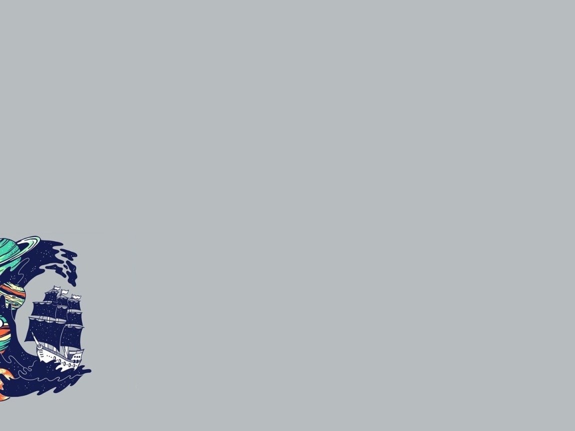 Волна захлестывает корабль, серый фон