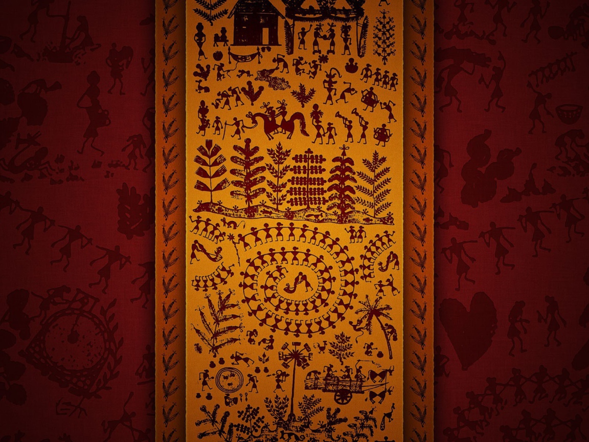 Традиционные орнаменты, красный фон