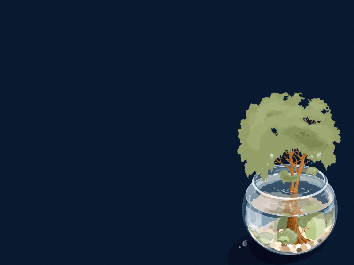 Дерево в аквариуме, синий фон