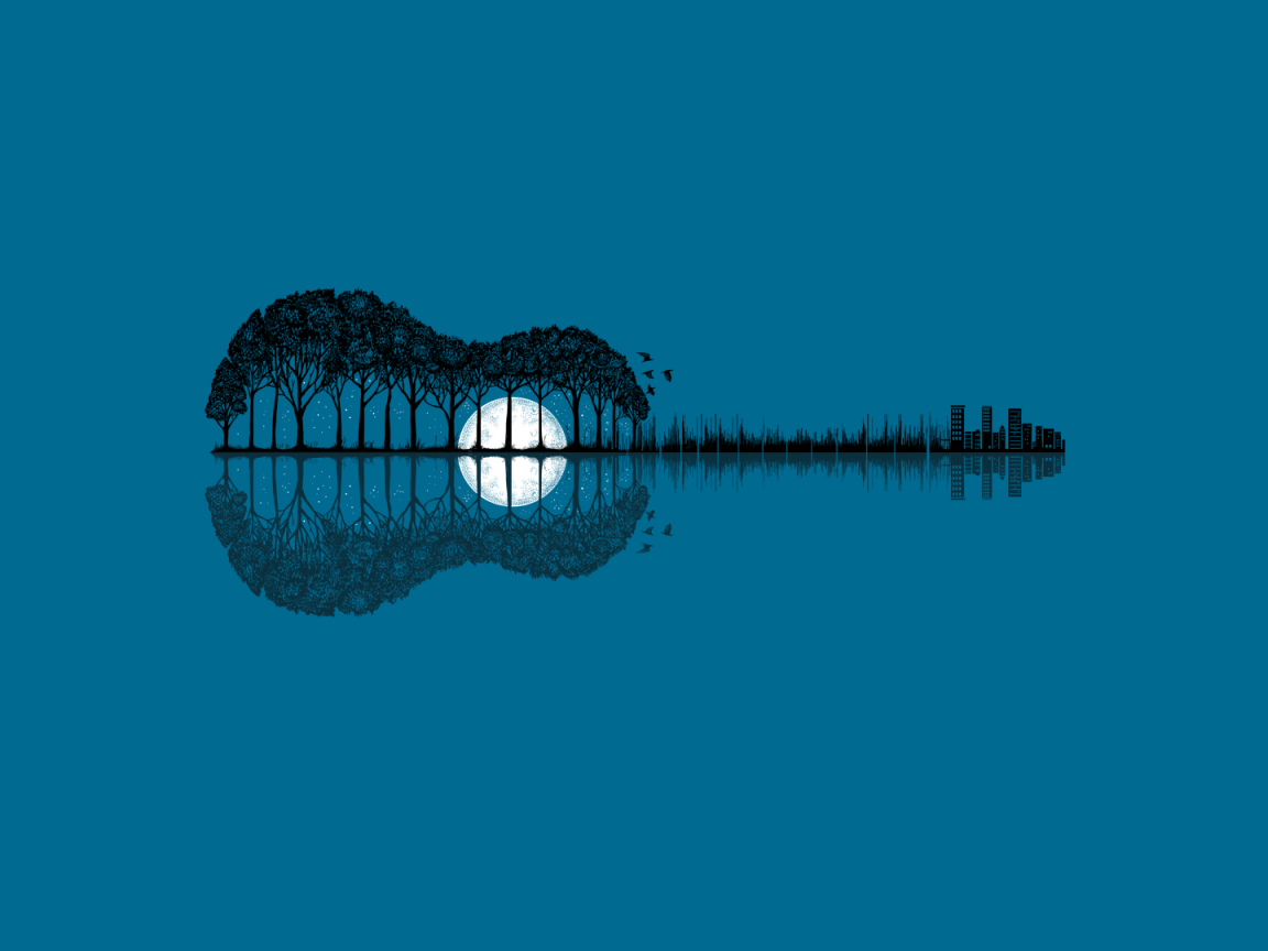 Деревья и дома в форме гитары