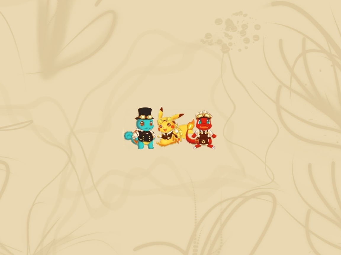 Трио покемонов, бежевый фон