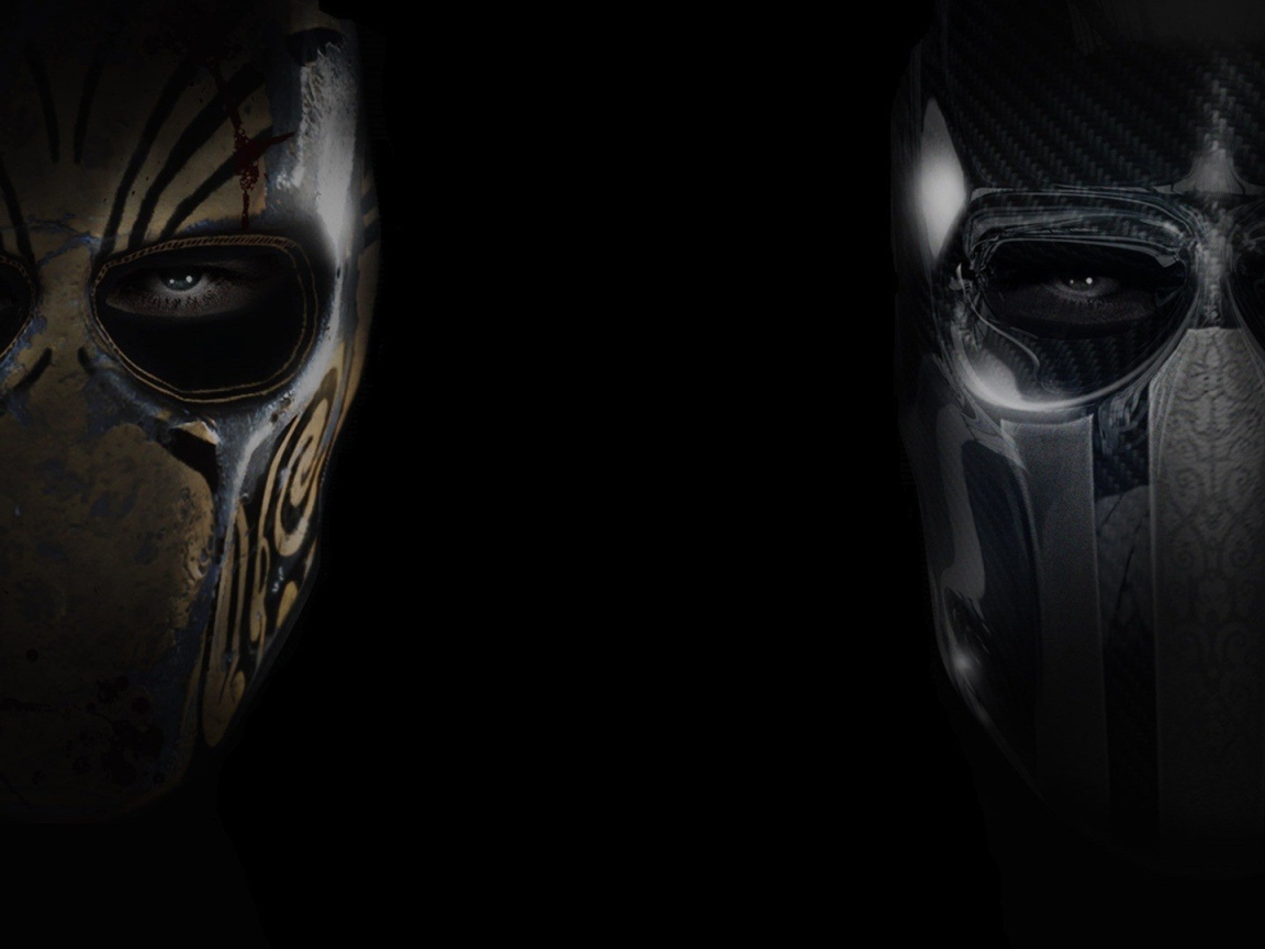 Два лица в масках, черный фон
