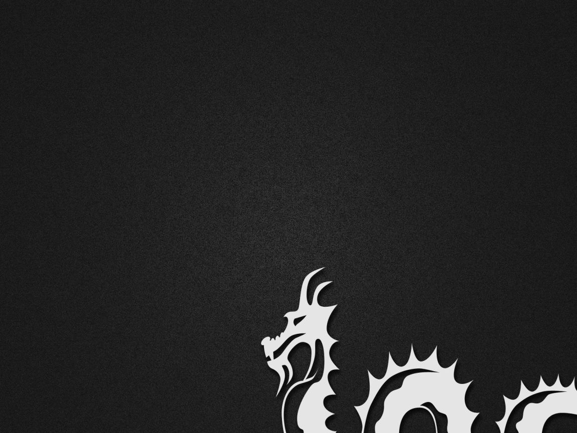 Белый дракон, черный фон