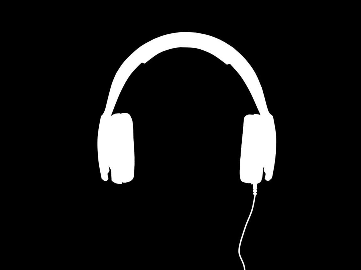 Белые наушники, черный фон