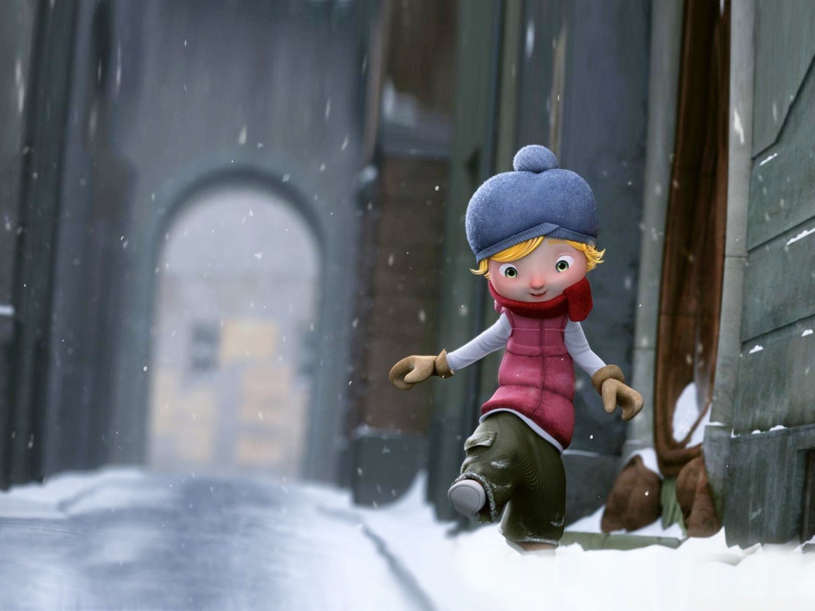 Девочка идет по снегу, мультфильм