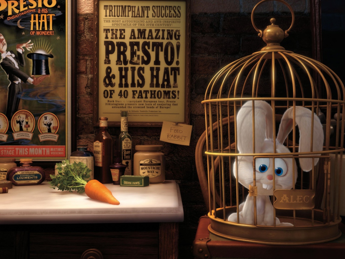 Грустный кролик в клетке, мультфильм